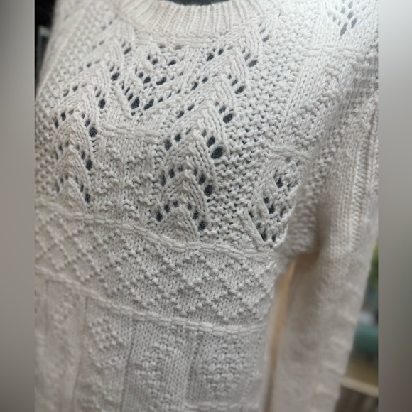 J. CREW CABLE KNIT FISHERMAN ALPACA BLEND TEXTURED WHITE CREWNECK SWEATER SZ L - Picture 6 of 11